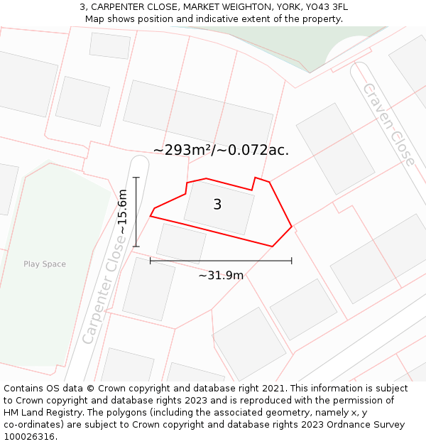 3, CARPENTER CLOSE, MARKET WEIGHTON, YORK, YO43 3FL: Plot and title map
