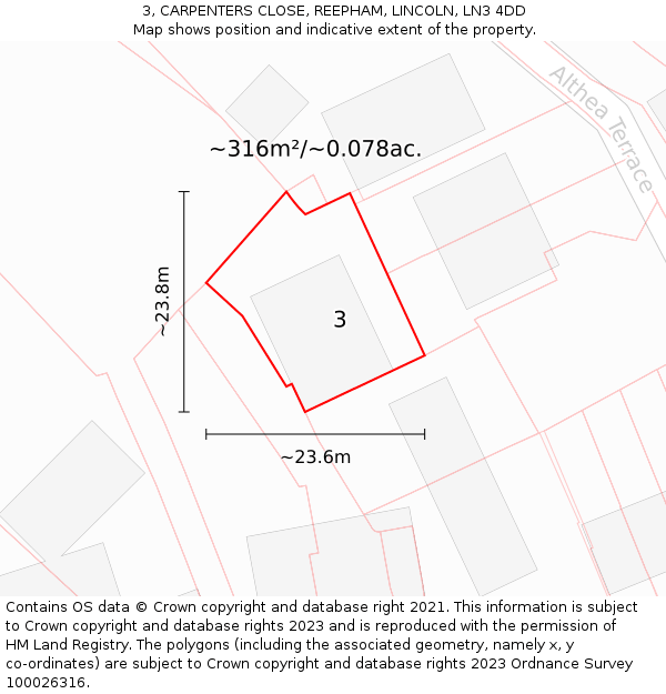 3, CARPENTERS CLOSE, REEPHAM, LINCOLN, LN3 4DD: Plot and title map