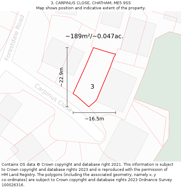 3, CARPINUS CLOSE, CHATHAM, ME5 9SS: Plot and title map
