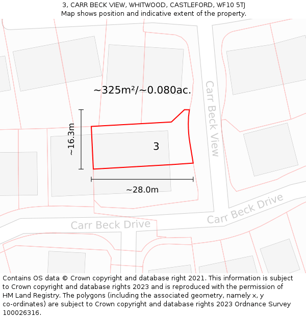 3, CARR BECK VIEW, WHITWOOD, CASTLEFORD, WF10 5TJ: Plot and title map
