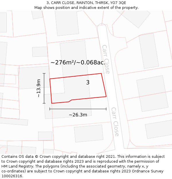 3, CARR CLOSE, RAINTON, THIRSK, YO7 3QE: Plot and title map