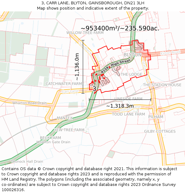 3, CARR LANE, BLYTON, GAINSBOROUGH, DN21 3LH: Plot and title map