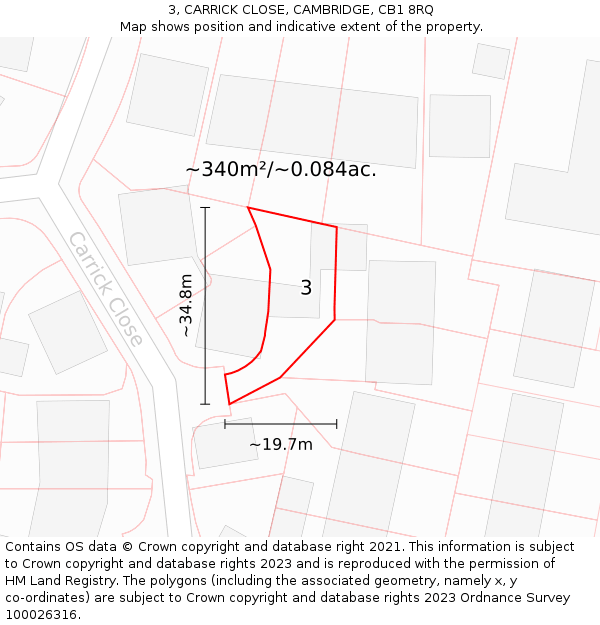 3, CARRICK CLOSE, CAMBRIDGE, CB1 8RQ: Plot and title map