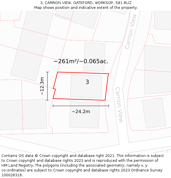 3, CARRION VIEW, GATEFORD, WORKSOP, S81 8UZ: Plot and title map