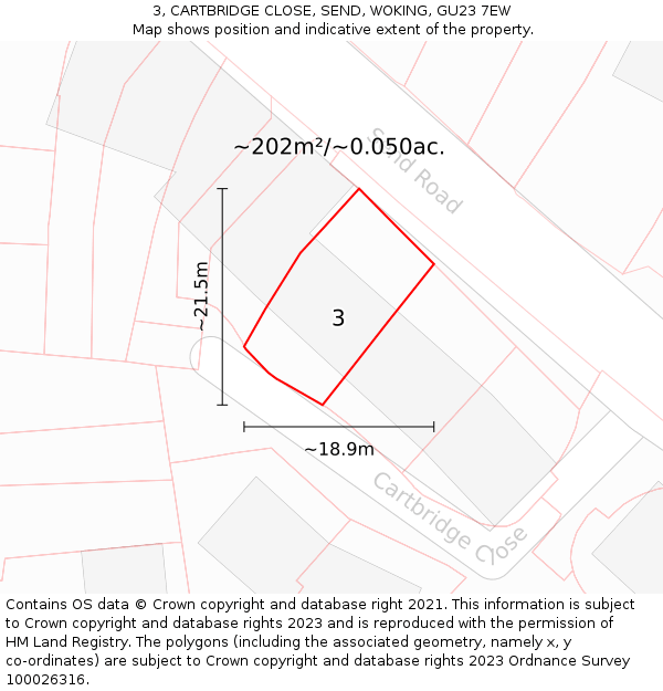 3, CARTBRIDGE CLOSE, SEND, WOKING, GU23 7EW: Plot and title map