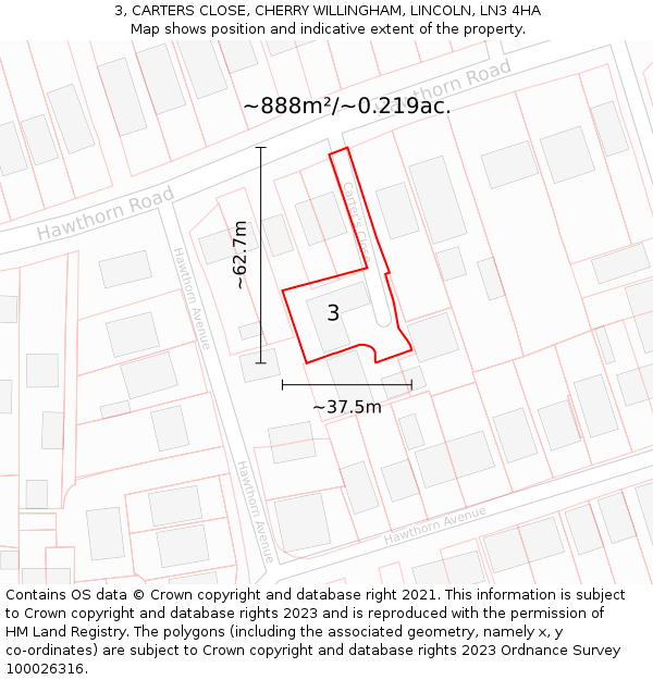 3, CARTERS CLOSE, CHERRY WILLINGHAM, LINCOLN, LN3 4HA: Plot and title map