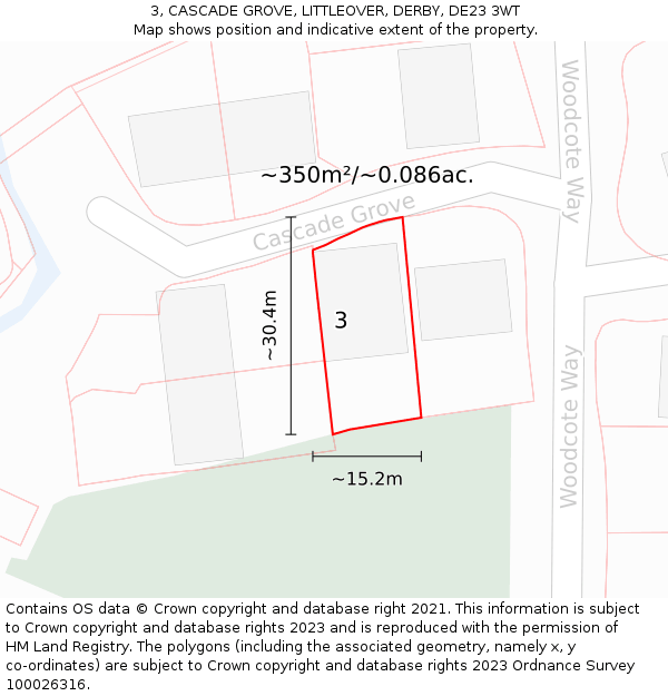 3, CASCADE GROVE, LITTLEOVER, DERBY, DE23 3WT: Plot and title map