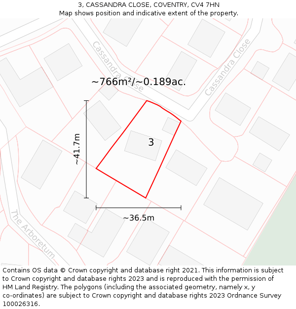 3, CASSANDRA CLOSE, COVENTRY, CV4 7HN: Plot and title map
