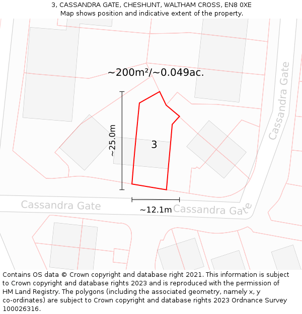3, CASSANDRA GATE, CHESHUNT, WALTHAM CROSS, EN8 0XE: Plot and title map