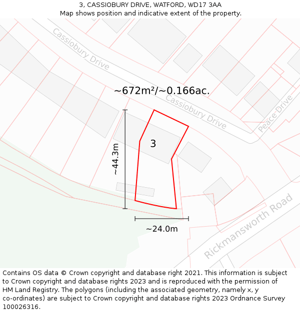 3, CASSIOBURY DRIVE, WATFORD, WD17 3AA: Plot and title map