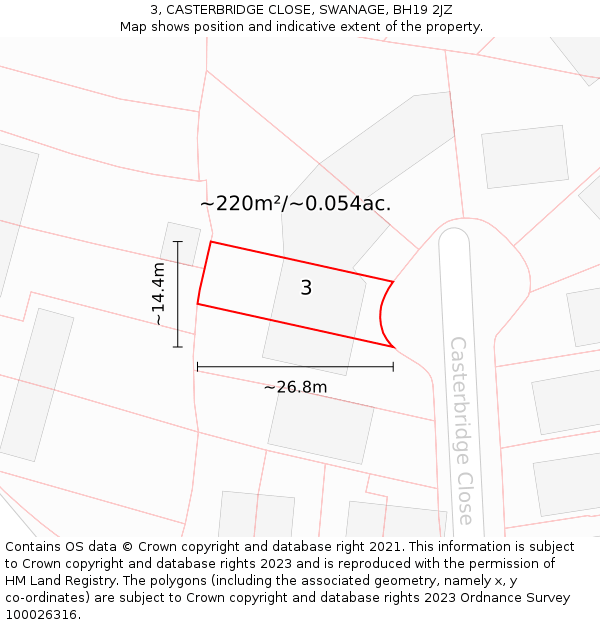 3, CASTERBRIDGE CLOSE, SWANAGE, BH19 2JZ: Plot and title map