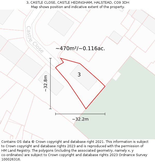 3, CASTLE CLOSE, CASTLE HEDINGHAM, HALSTEAD, CO9 3DH: Plot and title map