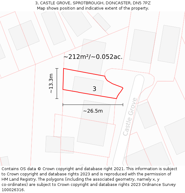 3, CASTLE GROVE, SPROTBROUGH, DONCASTER, DN5 7PZ: Plot and title map