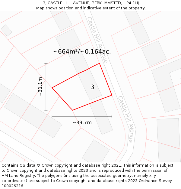 3, CASTLE HILL AVENUE, BERKHAMSTED, HP4 1HJ: Plot and title map
