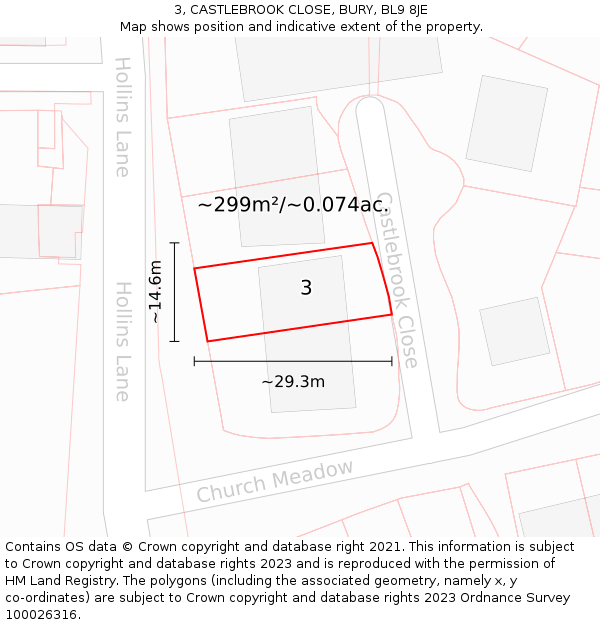 3, CASTLEBROOK CLOSE, BURY, BL9 8JE: Plot and title map