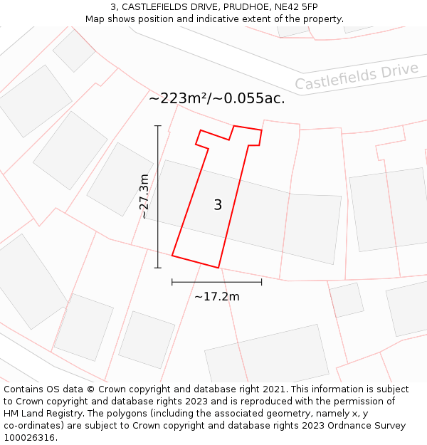 3, CASTLEFIELDS DRIVE, PRUDHOE, NE42 5FP: Plot and title map