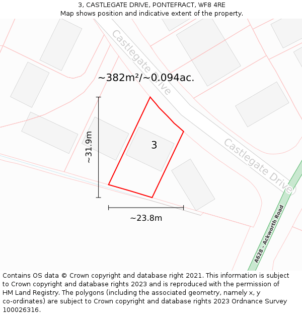 3, CASTLEGATE DRIVE, PONTEFRACT, WF8 4RE: Plot and title map