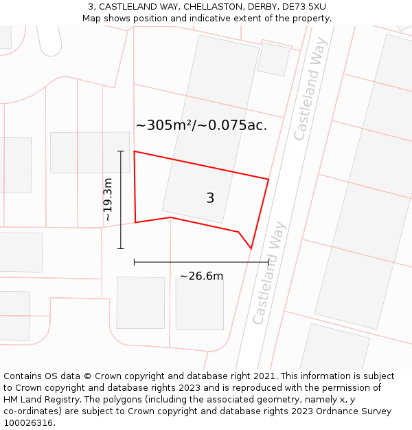 3, CASTLELAND WAY, CHELLASTON, DERBY, DE73 5XU: Plot and title map