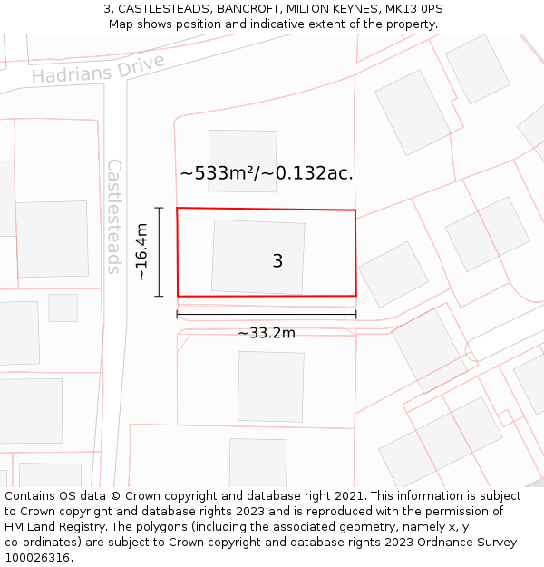 3, CASTLESTEADS, BANCROFT, MILTON KEYNES, MK13 0PS: Plot and title map