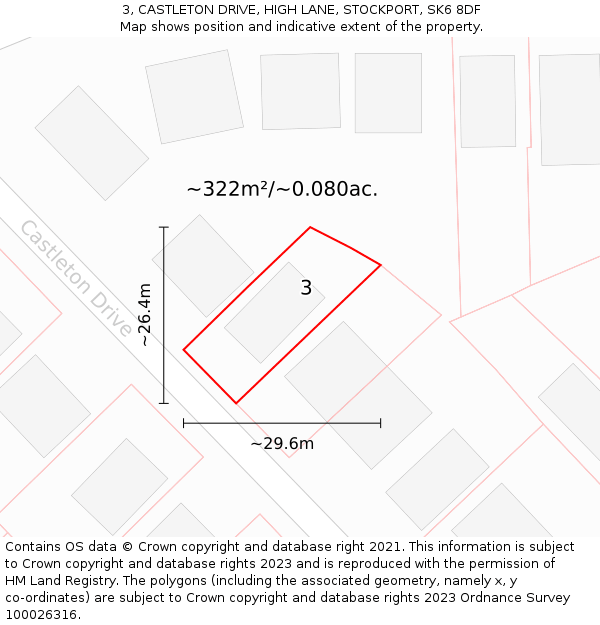 3, CASTLETON DRIVE, HIGH LANE, STOCKPORT, SK6 8DF: Plot and title map