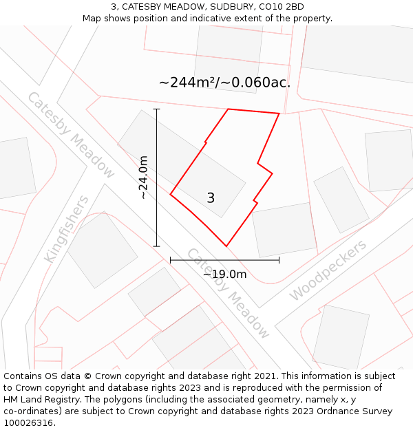 3, CATESBY MEADOW, SUDBURY, CO10 2BD: Plot and title map