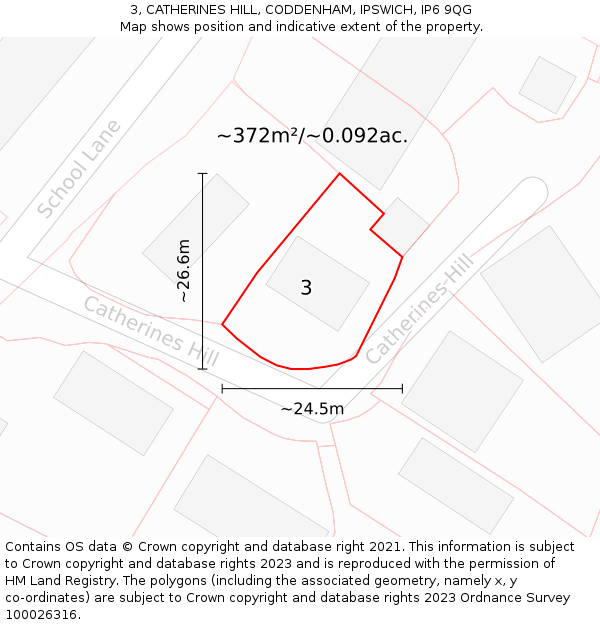 3, CATHERINES HILL, CODDENHAM, IPSWICH, IP6 9QG: Plot and title map