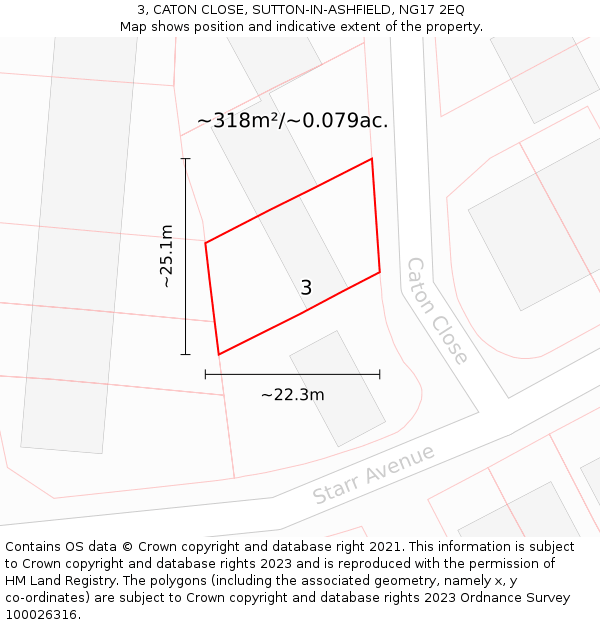 3, CATON CLOSE, SUTTON-IN-ASHFIELD, NG17 2EQ: Plot and title map