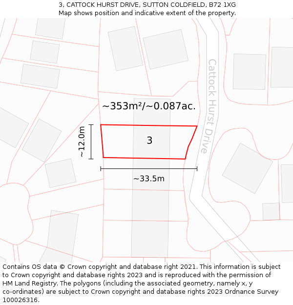 3, CATTOCK HURST DRIVE, SUTTON COLDFIELD, B72 1XG: Plot and title map