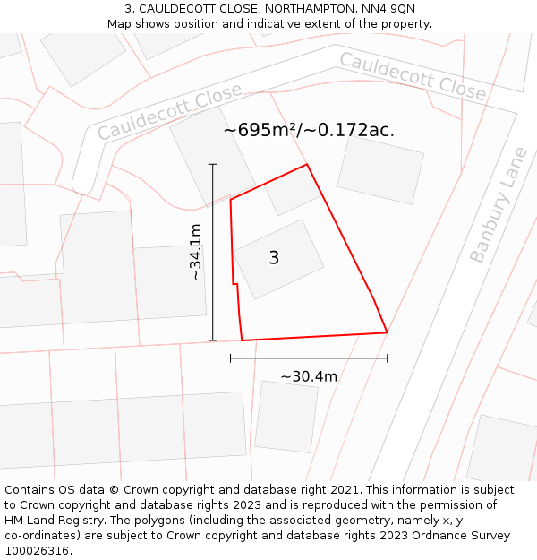 3, CAULDECOTT CLOSE, NORTHAMPTON, NN4 9QN: Plot and title map