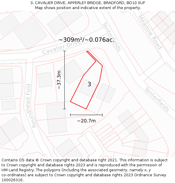 3, CAVALIER DRIVE, APPERLEY BRIDGE, BRADFORD, BD10 0UF: Plot and title map