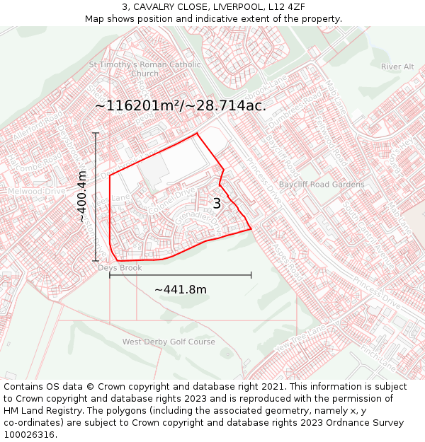 3, CAVALRY CLOSE, LIVERPOOL, L12 4ZF: Plot and title map