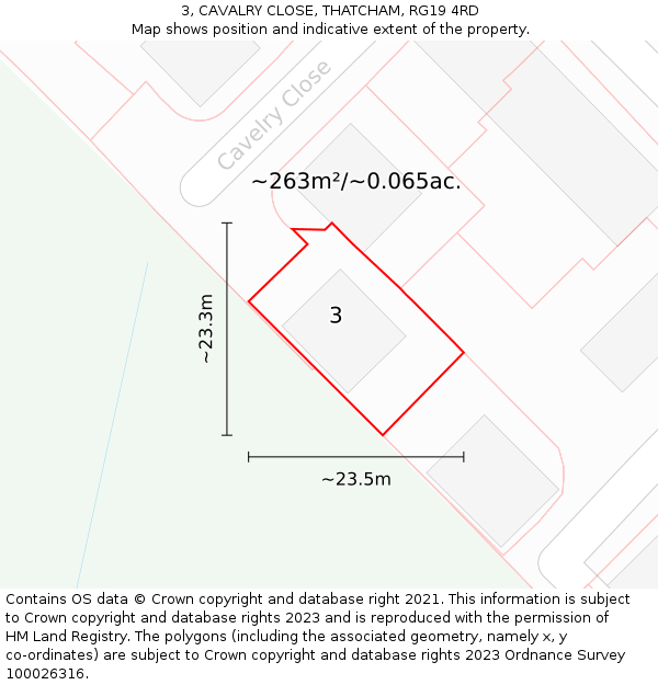 3, CAVALRY CLOSE, THATCHAM, RG19 4RD: Plot and title map