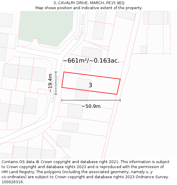 3, CAVALRY DRIVE, MARCH, PE15 9EQ: Plot and title map