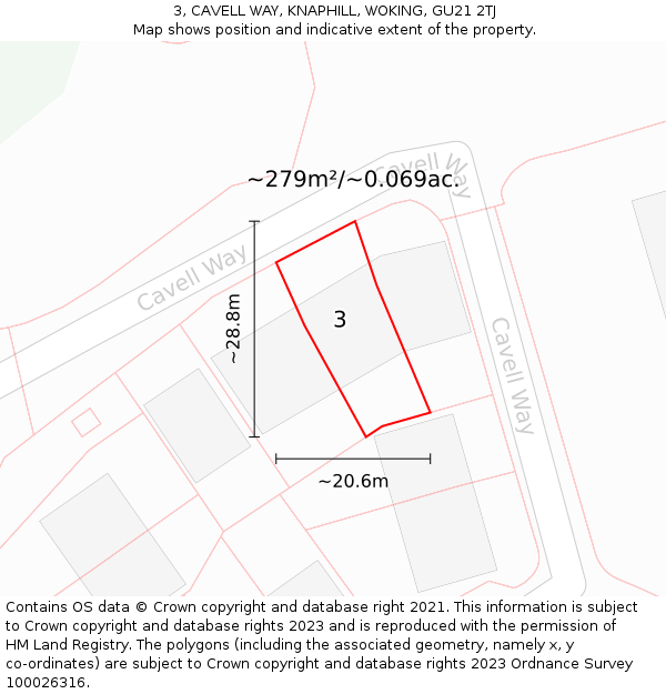 3, CAVELL WAY, KNAPHILL, WOKING, GU21 2TJ: Plot and title map