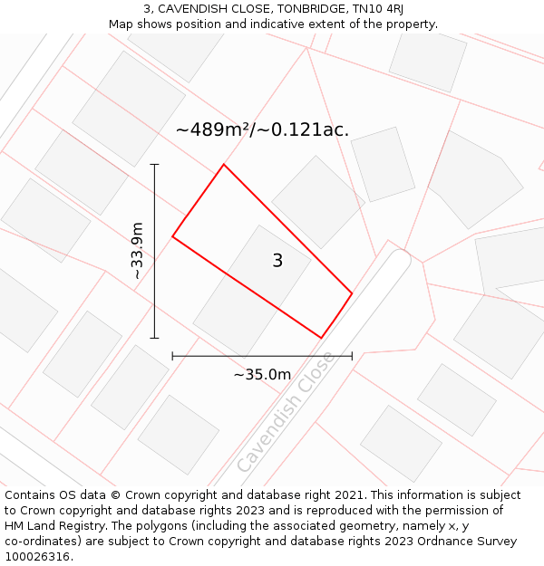 3, CAVENDISH CLOSE, TONBRIDGE, TN10 4RJ: Plot and title map