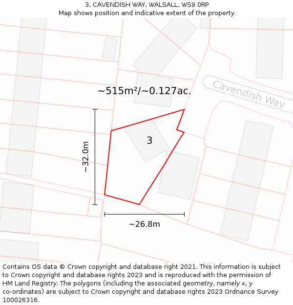 3, CAVENDISH WAY, WALSALL, WS9 0RP: Plot and title map