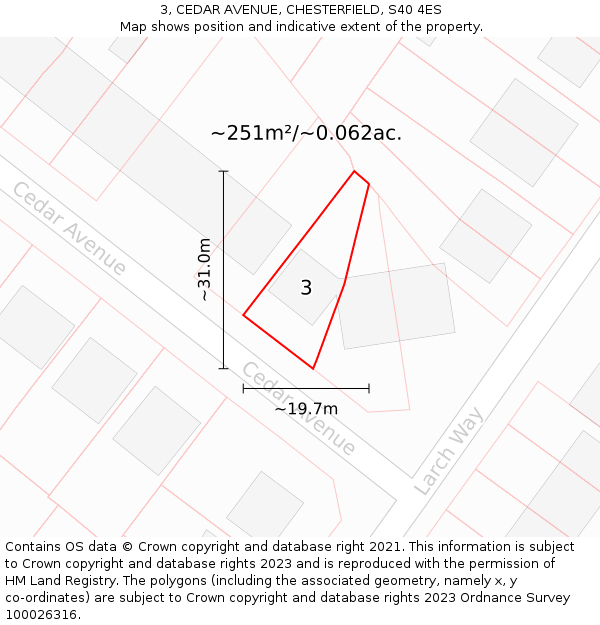 3, CEDAR AVENUE, CHESTERFIELD, S40 4ES: Plot and title map