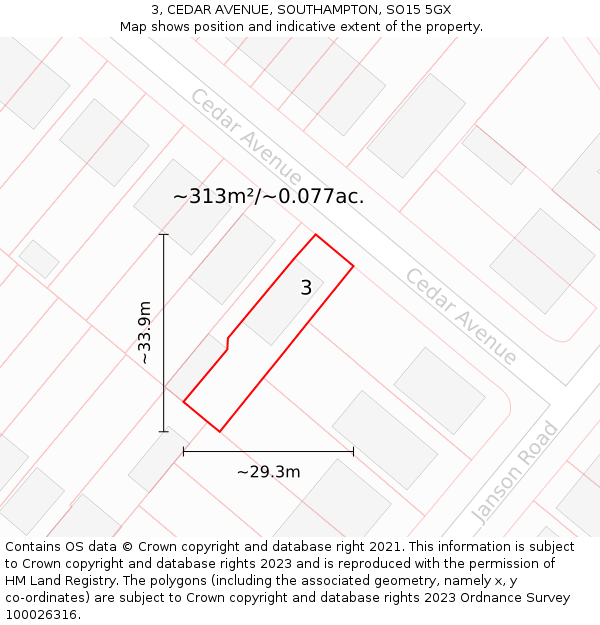 3, CEDAR AVENUE, SOUTHAMPTON, SO15 5GX: Plot and title map
