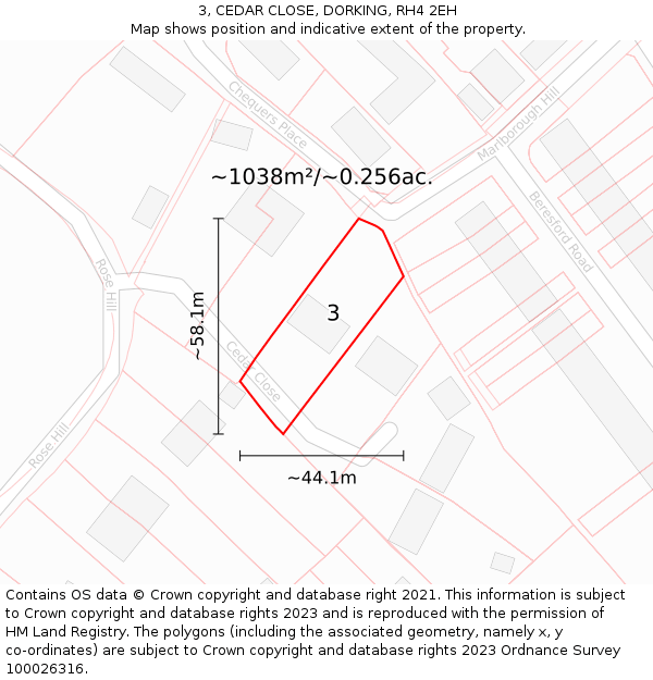 3, CEDAR CLOSE, DORKING, RH4 2EH: Plot and title map