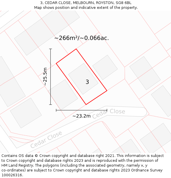 3, CEDAR CLOSE, MELBOURN, ROYSTON, SG8 6BL: Plot and title map