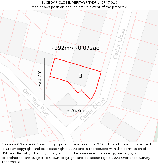 3, CEDAR CLOSE, MERTHYR TYDFIL, CF47 0LX: Plot and title map