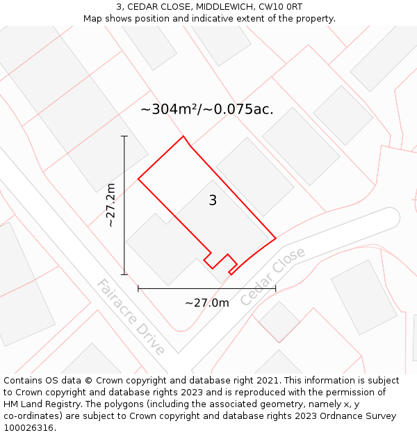 3, CEDAR CLOSE, MIDDLEWICH, CW10 0RT: Plot and title map