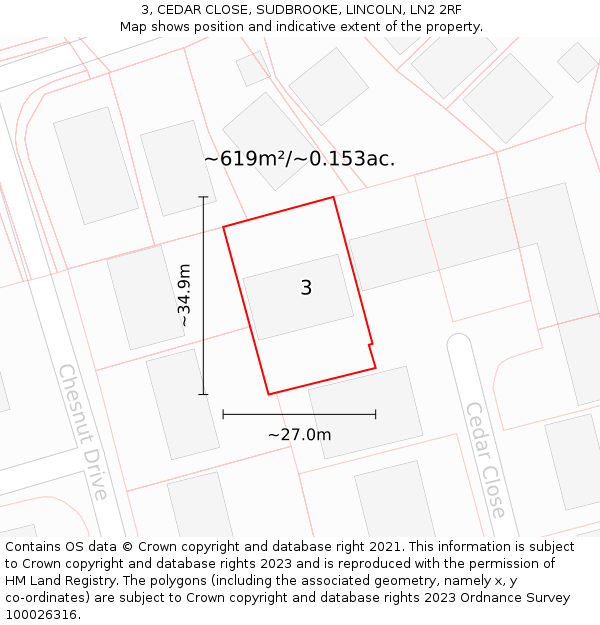 3, CEDAR CLOSE, SUDBROOKE, LINCOLN, LN2 2RF: Plot and title map