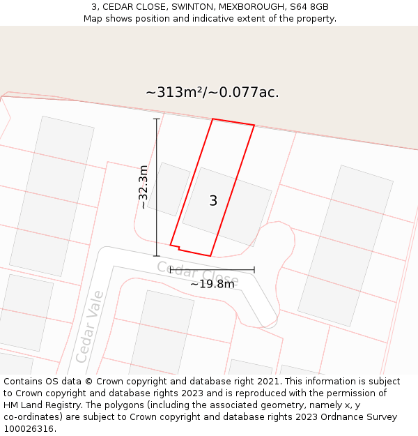 3, CEDAR CLOSE, SWINTON, MEXBOROUGH, S64 8GB: Plot and title map