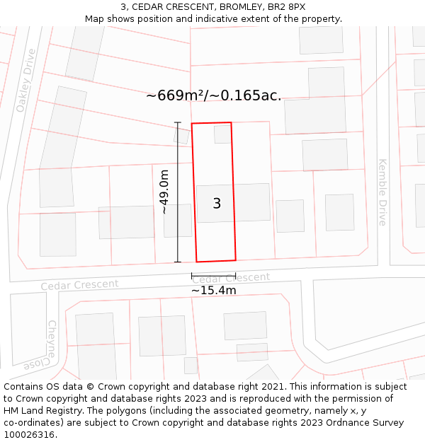 3, CEDAR CRESCENT, BROMLEY, BR2 8PX: Plot and title map