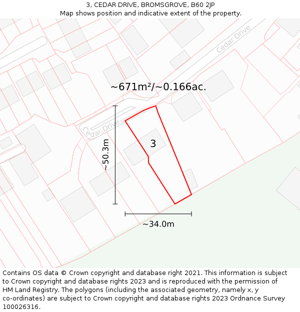 3, CEDAR DRIVE, BROMSGROVE, B60 2JP: Plot and title map