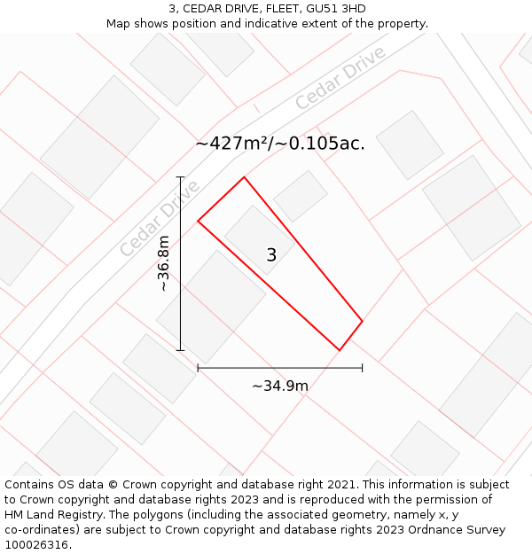 3, CEDAR DRIVE, FLEET, GU51 3HD: Plot and title map