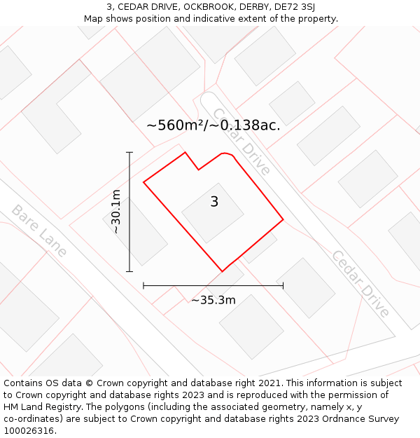 3, CEDAR DRIVE, OCKBROOK, DERBY, DE72 3SJ: Plot and title map
