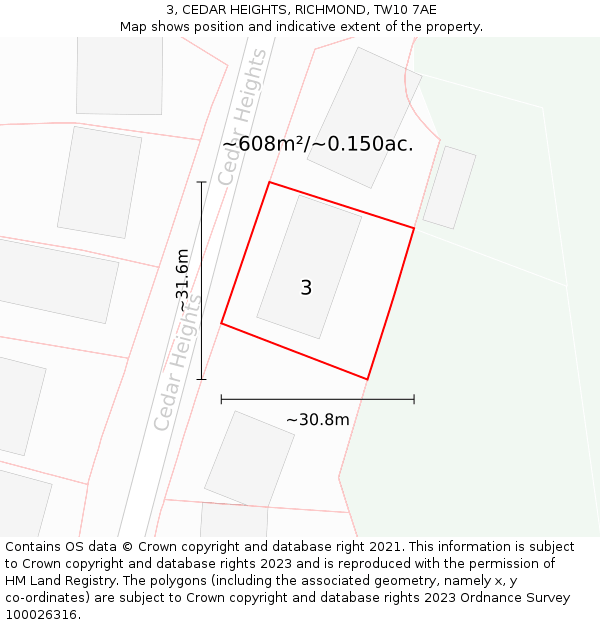 3, CEDAR HEIGHTS, RICHMOND, TW10 7AE: Plot and title map