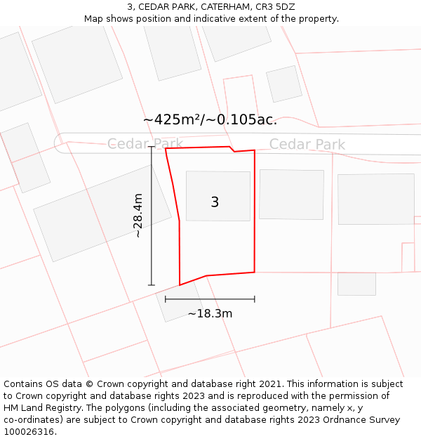 3, CEDAR PARK, CATERHAM, CR3 5DZ: Plot and title map